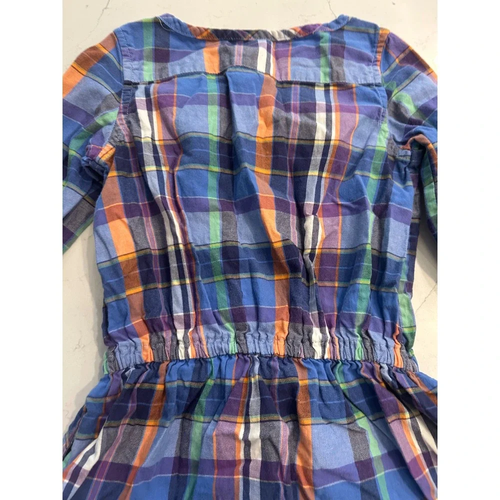 Ralph Lauren Kids Plaid‎ Button Front Dress Blue Orange Green Purple 4t k7142